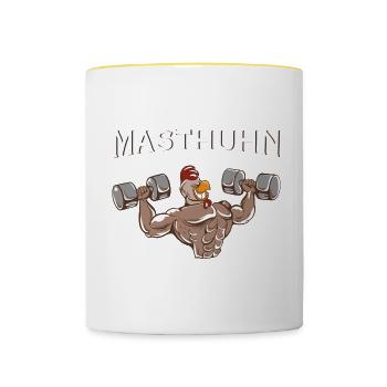 Masthuhn Für Wachstum Bodybuilding Geschenk - Tasse zweifarbig - Weiß/Gelb - Vorne