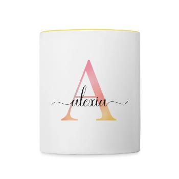 A | Monogramm | Name | Alexia |Watercolor - Tasse zweifarbig - Weiß/Gelb - Vorne