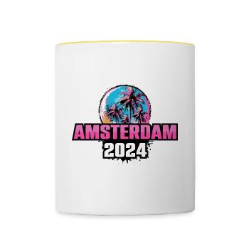 Amsterdam 2024 Palmen - Tasse zweifarbig - Weiß/Gelb - Vorne