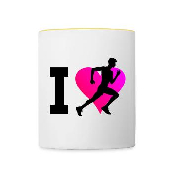 Jogging Femme Jogging Fitness Running Homme - Mug contrasté - blanc/jaune - Devant