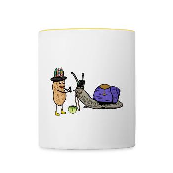 Erdnuss Schnecken Pferd Renner Rennpferd Pferde - Tasse zweifarbig - Weiß/Gelb - Vorne