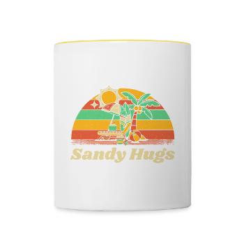 Sandy Hugs Beach Couples Ocean Lovers Summer Trip - Contrasting Mug - white/yellow - Front