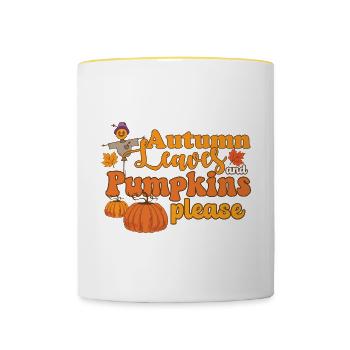 Hello Autumn Leaves and Pumpkins Please Scarecrow - Tasse zweifarbig - Weiß/Gelb - Vorne