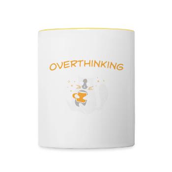 Cat Lover Foodie Overthinking And Also Hungry - Contrasting Mug - white/yellow - Front