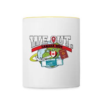 Nous voyageons au Canada en famille - Mug contrasté - blanc/jaune - Devant