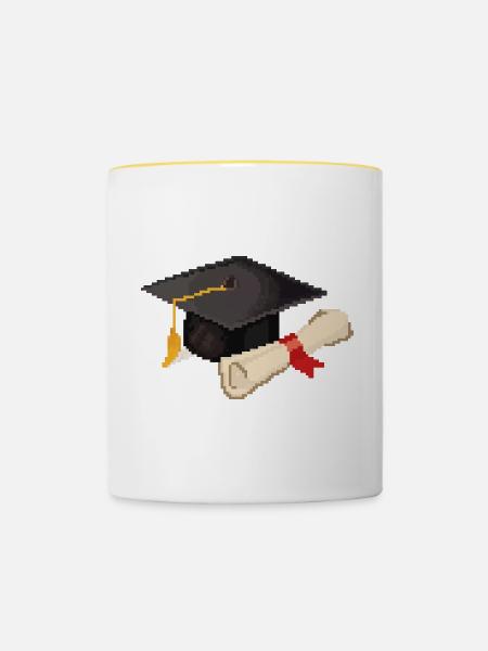 Retro Pixel Uni Abschluss - Tasse zweifarbig - Weiß/Gelb