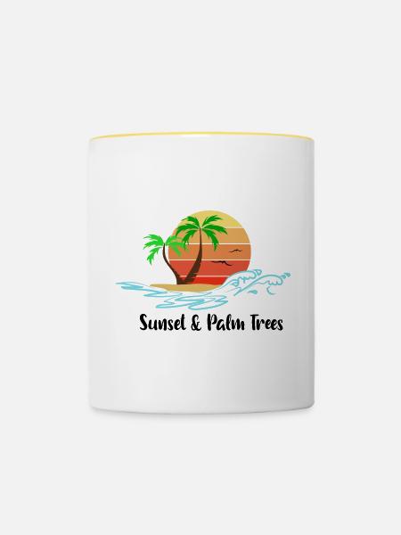 Sunset & Palm Trees - Tasse zweifarbig - Weiß/Gelb