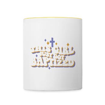 Cette jeune fille vient d’être baptisée religieuse chrétienne - Mug contrasté - blanc/jaune - Devant