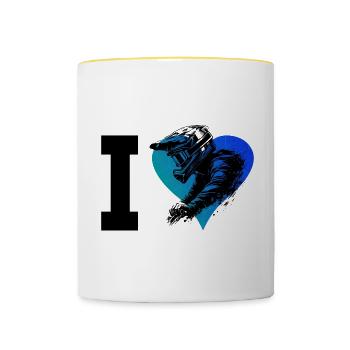 Vélo de montagne pour hommes pour femmes Cyclistes - Mug contrasté - blanc/jaune - Devant
