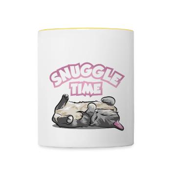 Kuschelzeit Katze süßes schlafendes Kätzchen Mieze - Tasse zweifarbig - Weiß/Gelb - Vorne