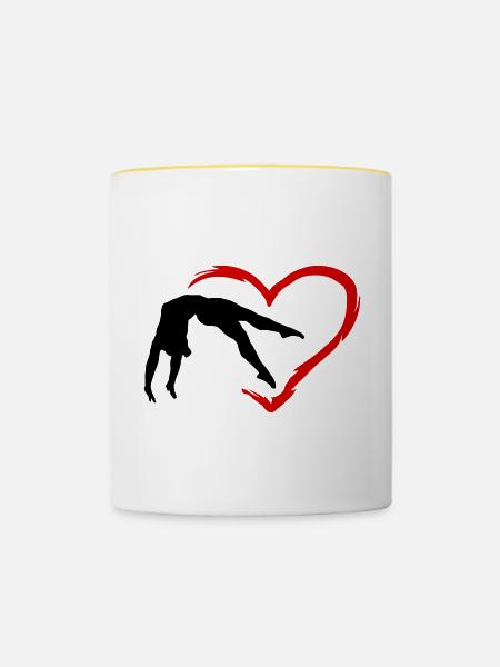 Gymnastique, Gymnaste et cœur, Gymnastique - Mug contrasté - blanc/jaune