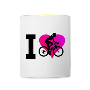 Herren Fahrradfahren Radfahren Mtb Radfahrer - Tasse zweifarbig - Weiß/Gelb - Vorne