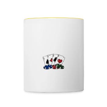 Simuler et gagner un joueur de poker - Mug contrasté - blanc/jaune - Devant