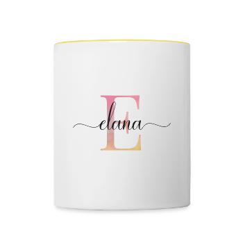 E| Monogram | Name | Elena |Watercolor - Contrasting Mug - white/yellow - Front