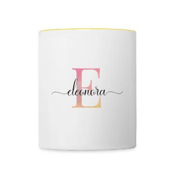 E| Monogramm | Name | Eleonora |Watercolor - Tasse zweifarbig - Weiß/Gelb - Vorne