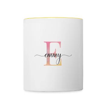 E| Monogram | Name | Emmy |Watercolor - Contrasting Mug - white/yellow - Front