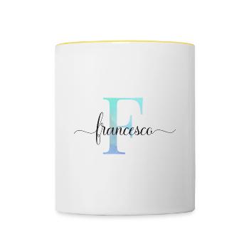 E| Monogramm | Name | Francesco| Watercolor - Tasse zweifarbig - Weiß/Gelb - Vorne
