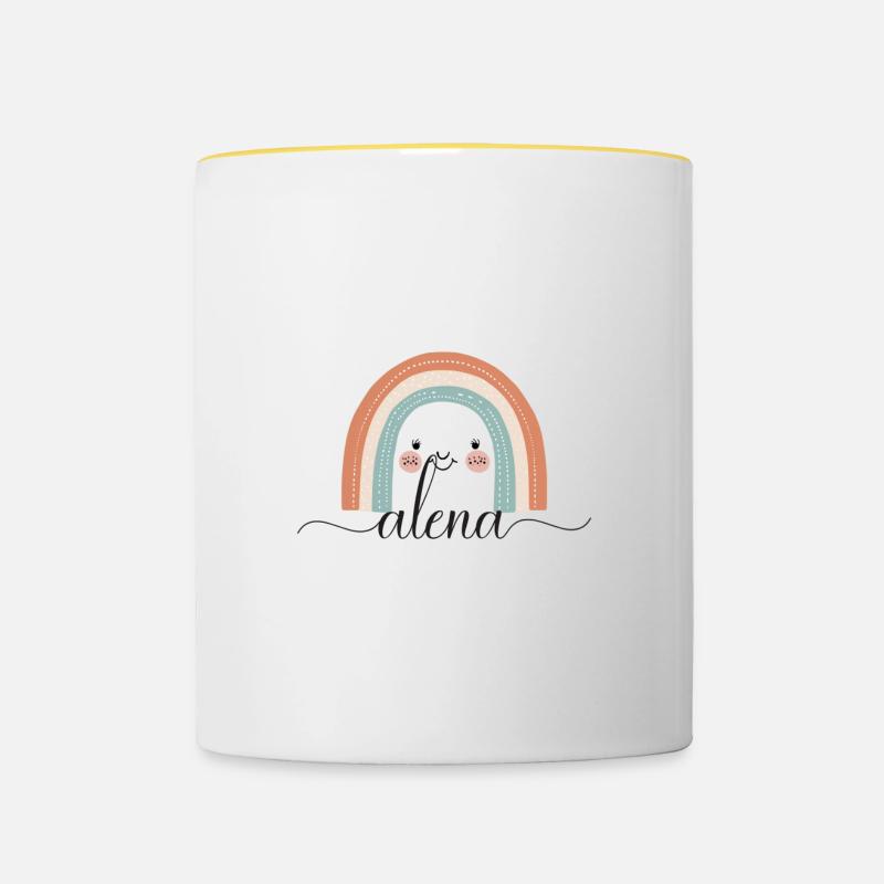 Alena! Rainbow, customisable - Contrasting Mug - white/yellow