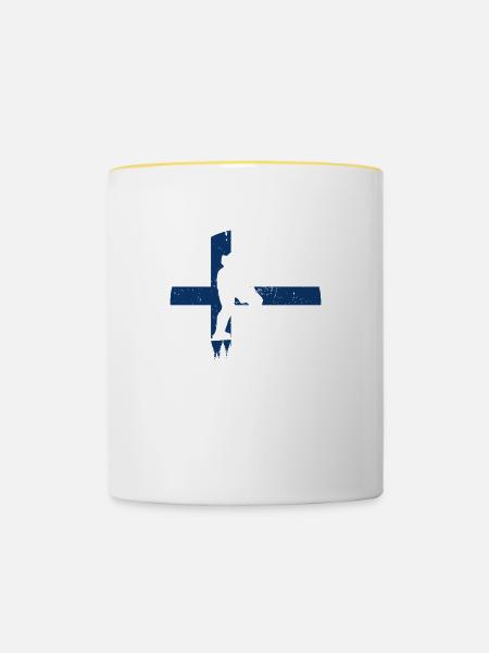 Eishockey Finnland FI Eissport Länderflagge Winter - Tasse zweifarbig - Weiß/Gelb
