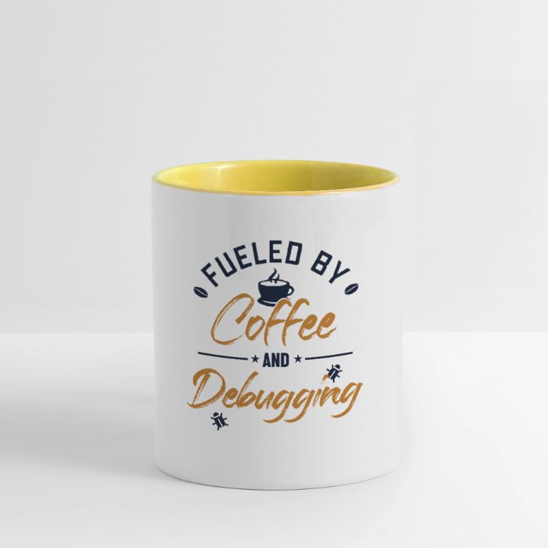 Fueled by Coffee and Debugging Developer Coder Tasse zweifarbig