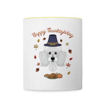 Joyeux Thanksgiving I Amoureux des chiens I Caniche - Mug contrasté - blanc/jaune - Devant