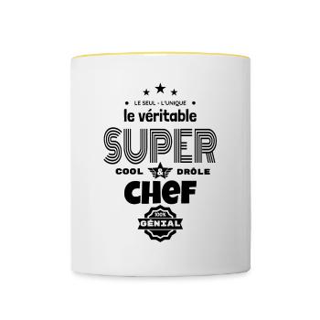 super chef 100% génial t-shirt humour - Mug contrasté - blanc/jaune - Devant