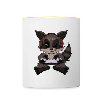 Racoon With Gaming Controller I Funny Gaming I - Tasse zweifarbig - Weiß/Gelb - Vorne