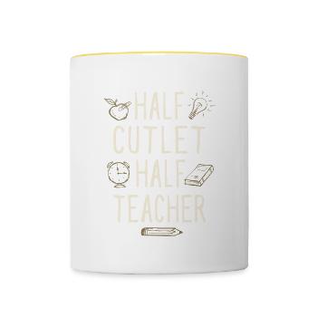 Half Cutlet Half Teacher Funny Professor Humor - Contrasting Mug - white/yellow - Front