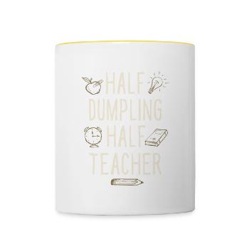 Half Dumpling Half Teacher Funny Professor Humor - Contrasting Mug - white/yellow - Front
