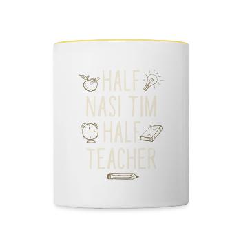 Moitié Nasi Tim Moitié Professeur Drôle Professeur Humour - Mug contrasté - blanc/jaune - Devant