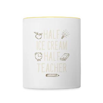 Half Ice Cream Half Teacher Funny Professor Humor - Contrasting Mug - white/yellow - Front