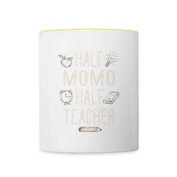 Half Momo Half Teacher Funny Professor Humor - Contrasting Mug - white/yellow - Front