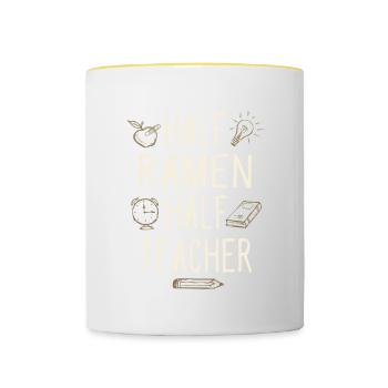 Half Ramen Half Teacher Funny Professor Humor - Contrasting Mug - white/yellow - Front
