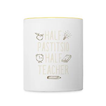 Half Pastitsio Half Teacher Funny Professor Humor - Contrasting Mug - white/yellow - Front