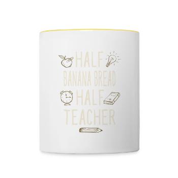 Moitié Pain à la banane Moitié Professeur drôle - Mug contrasté - blanc/jaune - Devant