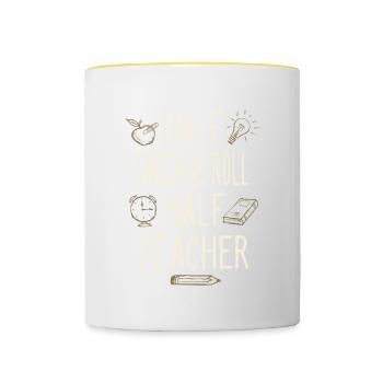 Half Sausage Roll Half Teacher Funny Professor - Contrasting Mug - white/yellow - Front