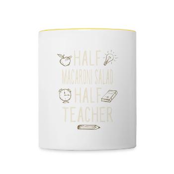 Moitié Salade de macaronis Moitié Professeur drôle - Mug contrasté - blanc/jaune - Devant