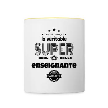 super enseignante 100% parfaite humour - Mug contrasté - blanc/jaune - Devant