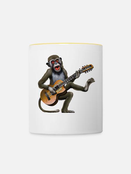 Gitarren-Affe - Tasse zweifarbig - Weiß/Gelb