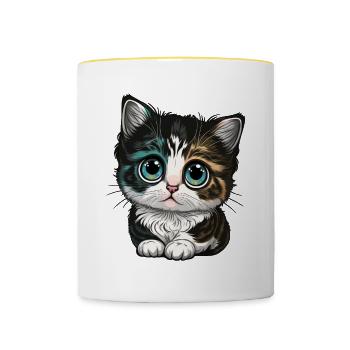 Cute Baby Cat Kitten Cats Love Children Babies - Contrasting Mug - white/yellow - Front