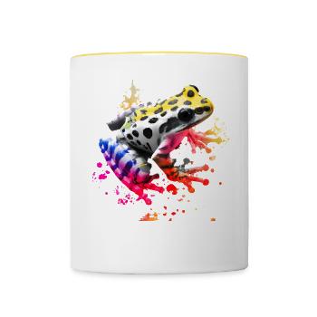 Bunter Frosch mit Farbspritzern - Tasse zweifarbig - Weiß/Gelb - Vorne