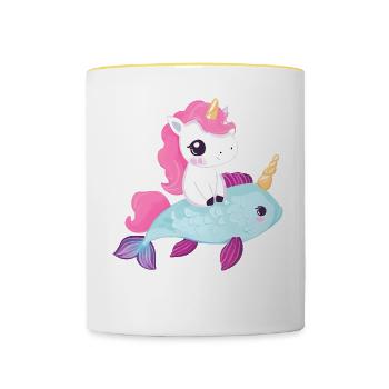 Einhorn reitet auf Fisch - Tasse zweifarbig - Weiß/Gelb - Vorne