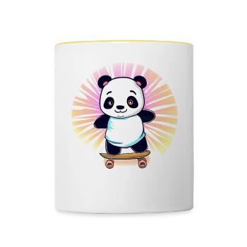 Skateboard panda in sunset - Contrasting Mug - white/yellow - Front