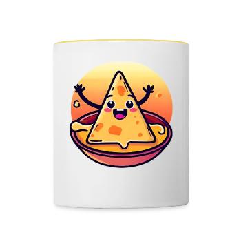 Chips de nacho dans un bain de fromage crémeux - Mug contrasté - blanc/jaune - Devant