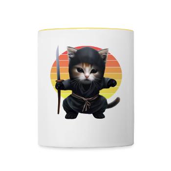 Ninja Cat Sunset - Contrasting Mug - white/yellow - Front