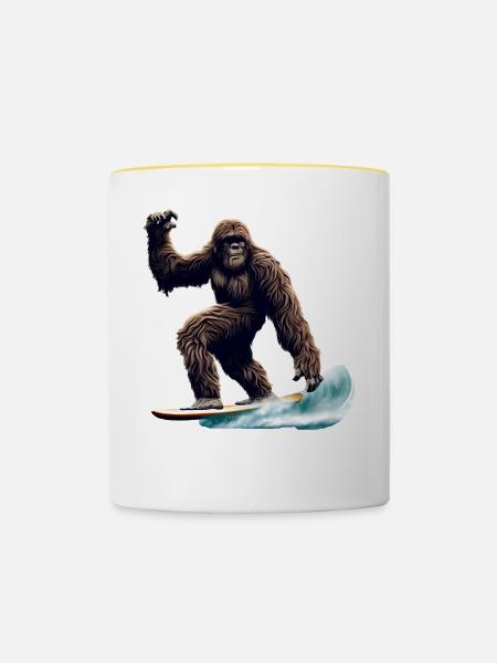 Bigfoot Surfing - Tasse zweifarbig - Weiß/Gelb