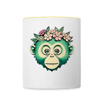 Ami singe fleuri - Mug contrasté - blanc/jaune - Devant