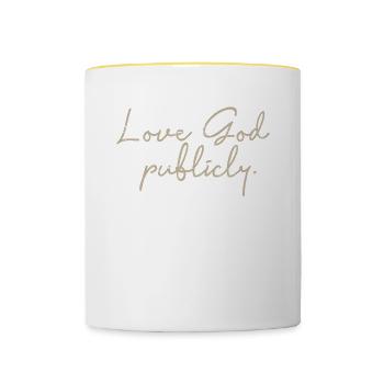 Aimer Dieu publiquement Verset biblique Foi en Jésus - Mug contrasté - blanc/jaune - Devant