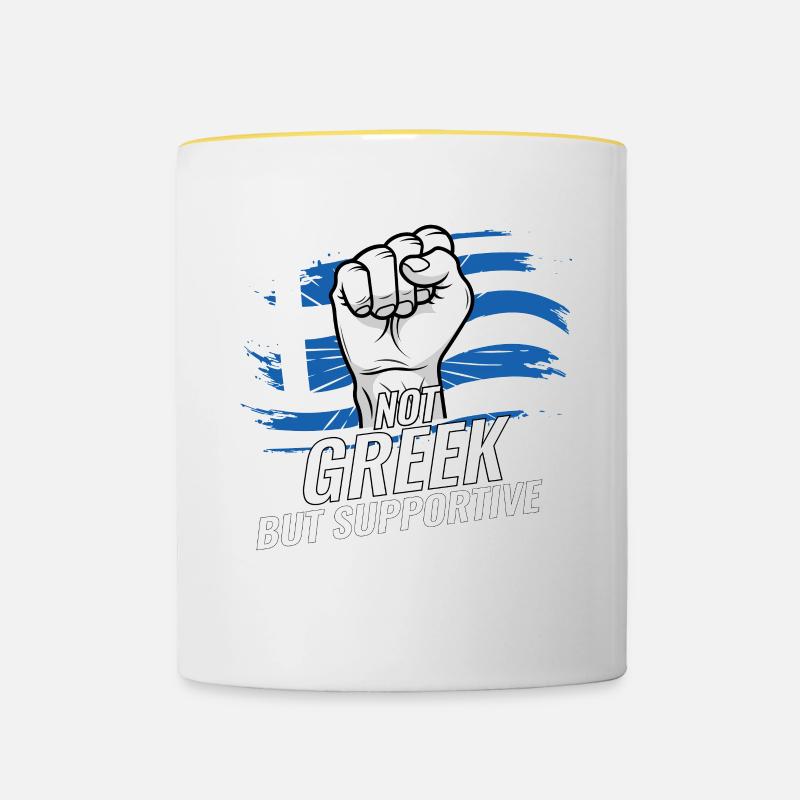 Pas grec mais favorable à la Grèce Pays du drapeau - Mug contrasté - blanc/jaune