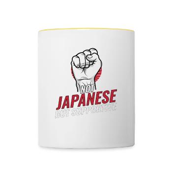 Not Japanese But Supportive Japan Flag Country - Contrasting Mug - white/yellow - Front